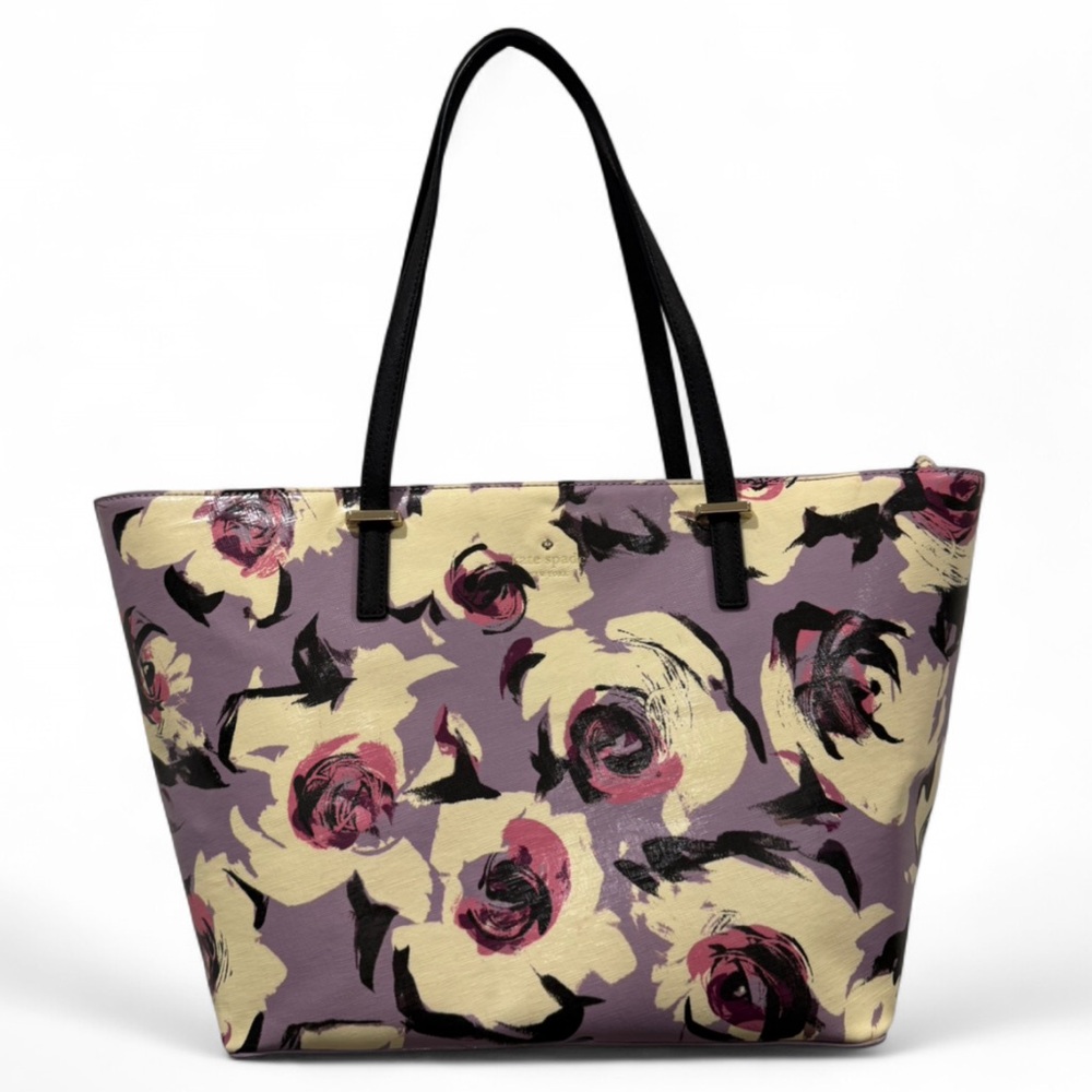 Kate Spade Floral Print Tote Bag in Lavender and Cream
